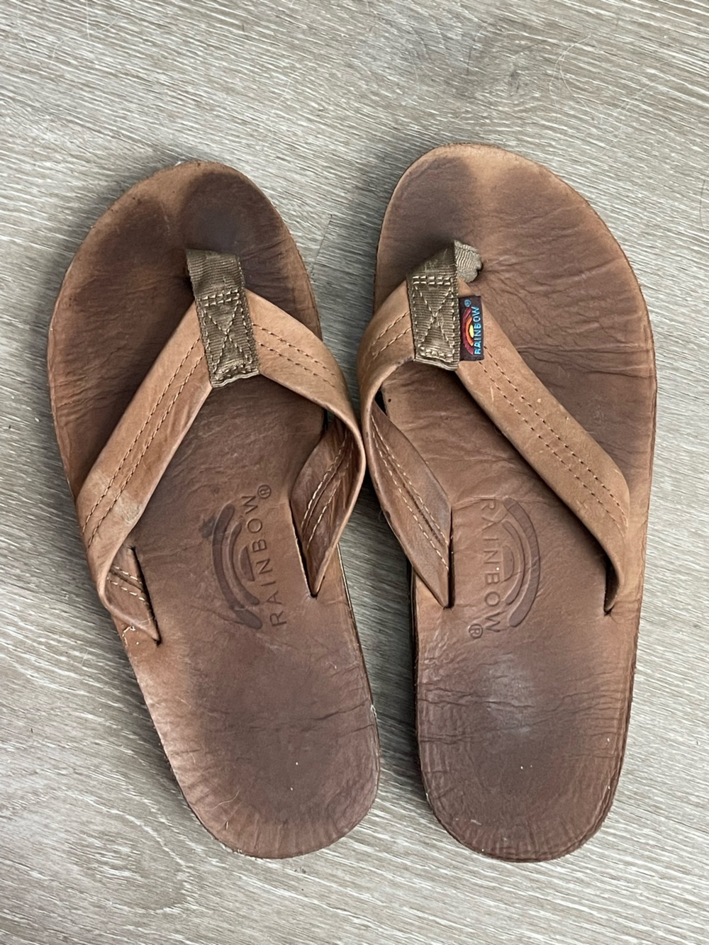 Rainbow Brown Leather Flip Flops - Mens Tan/Brown Strappy Sandals